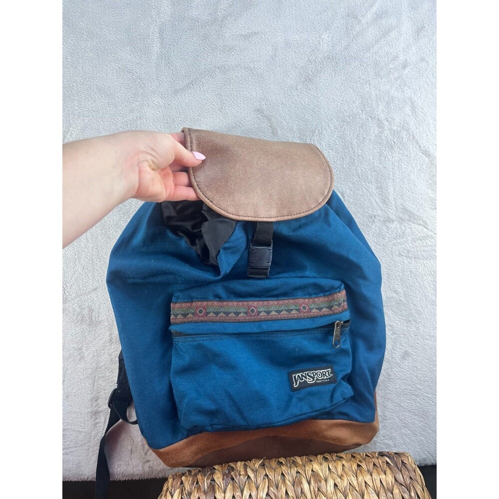 Vintage Jansport USA Leather Bottom Top Load Backpack Aztec Tribal GUC School